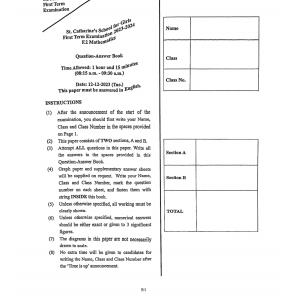 St. Catharine's School for Girls 23-24 First Term F.2 Math