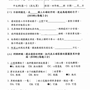 北角官立小學 4年級 2024-2025年度 中文 下學期 第二學段考試 問題